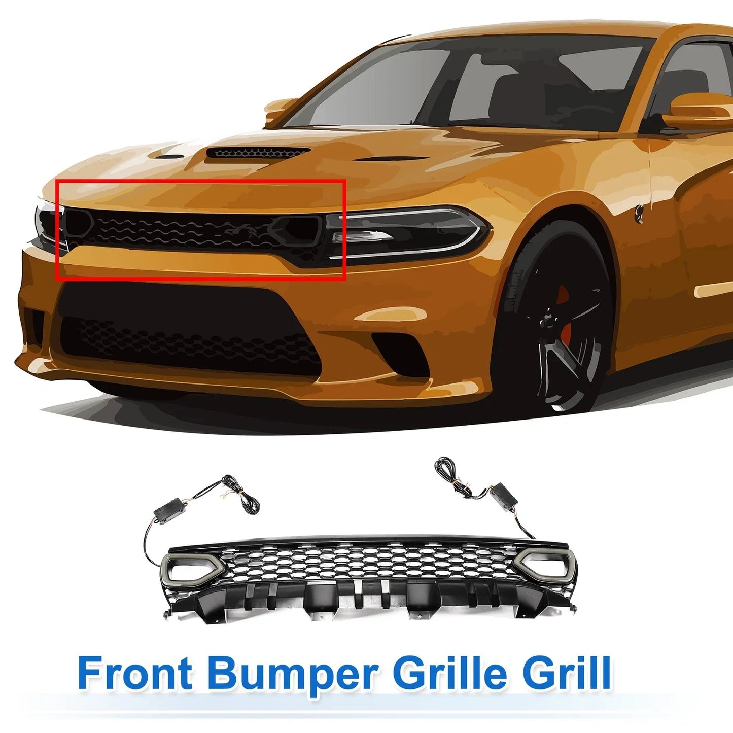 Front Upper Bumper Grille for Dodge Charger 2015-2023 Plastic Black