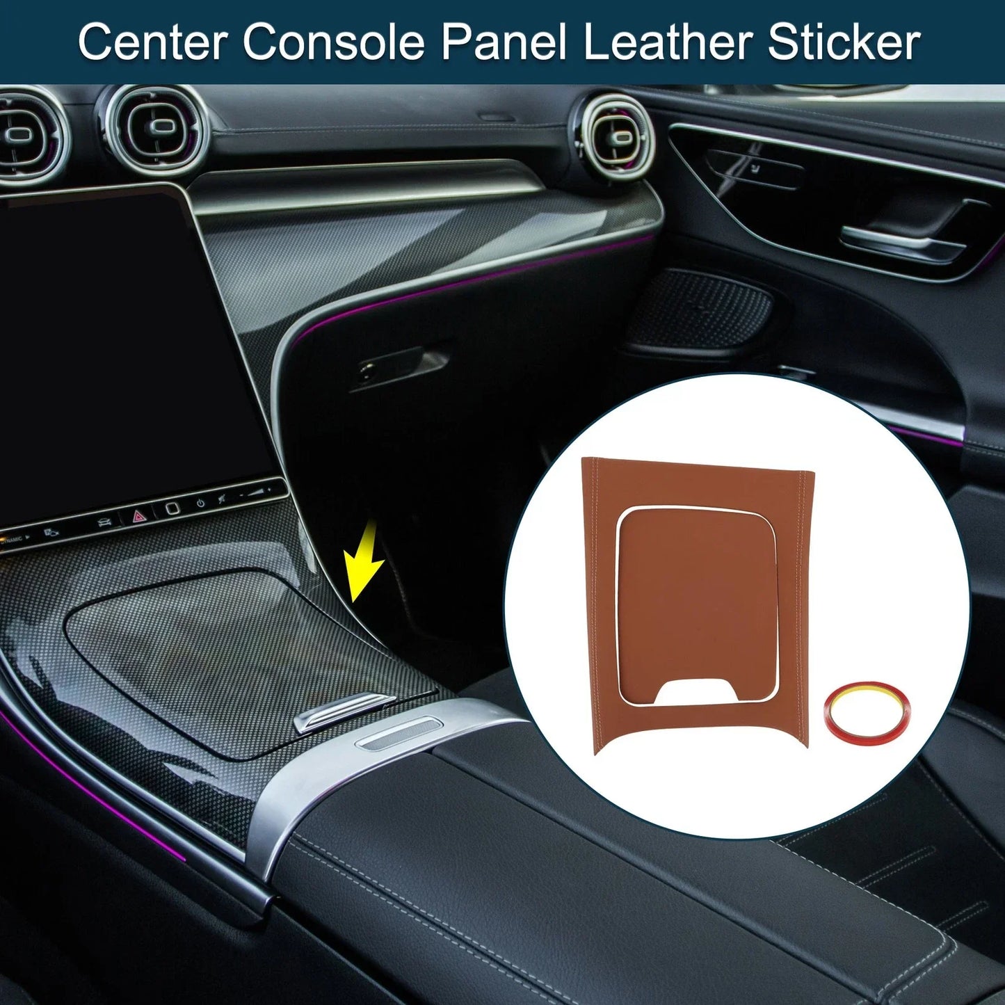 Center Console Panel Sticker for Mercedes-Benz C-Class 2022-2024 Brown Set