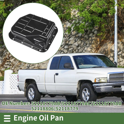 Engine Oil Pan for Dodge Ram 1500 1996-2001 - 1 x No.52118779AB, Iron Black