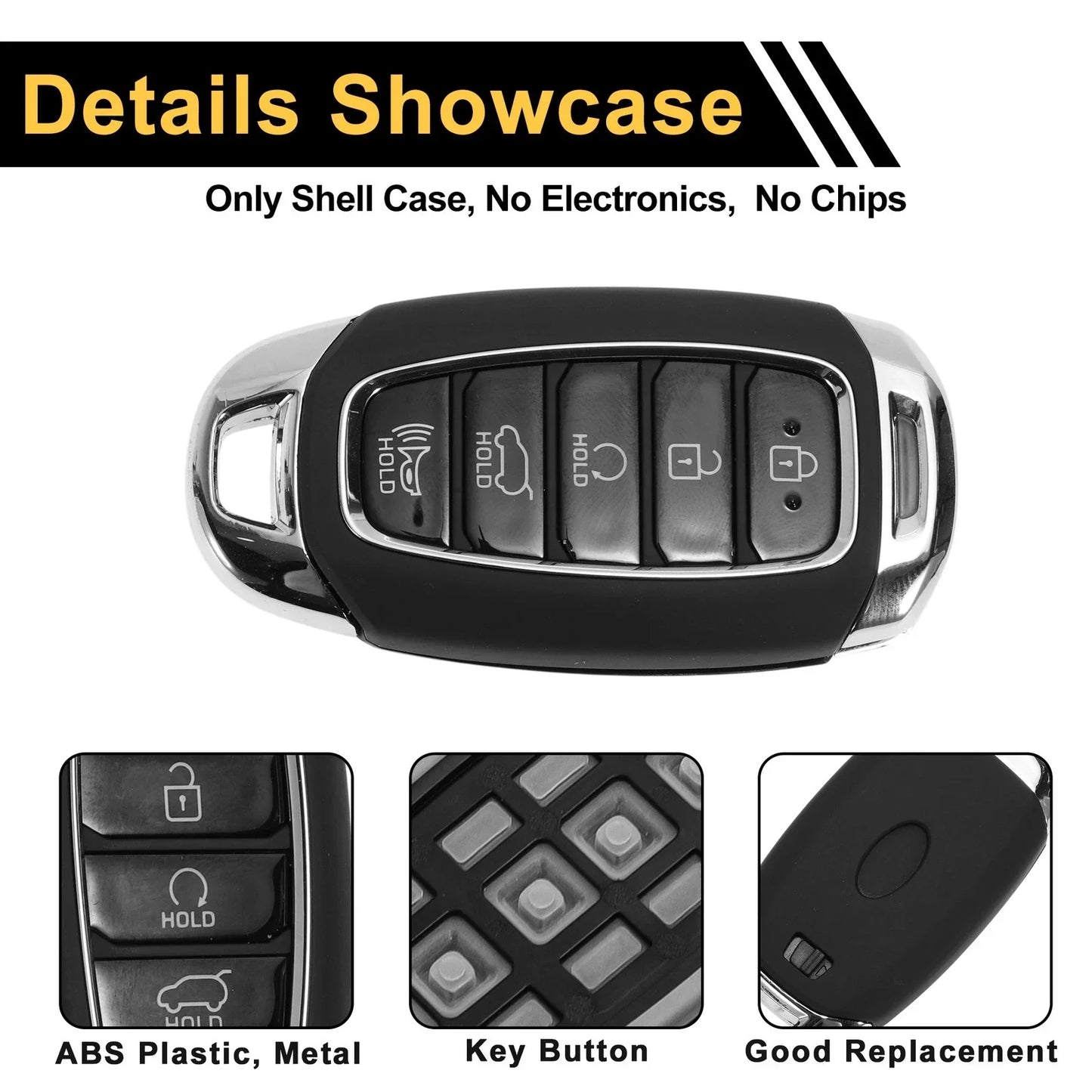 4 Button Key Fob Shell Case for Hyundai Palisade (2020-2022) Black Silver Tone