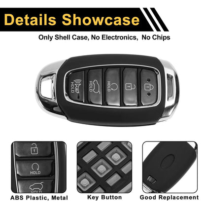 4 Button Key Fob Shell Case for Hyundai Palisade (2020-2022) Black Silver Tone