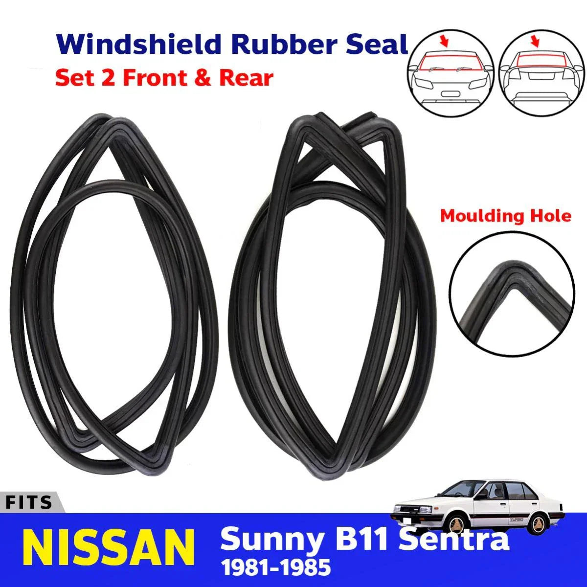 Weatherstrip Rubber F+R w Moulding Hole Fits Nissan Sentra Sunny B11 1981-85 D07