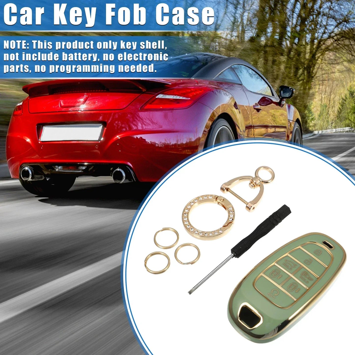 Smart Key Fob Case Cover Kit for Hyundai Santa Fe (2013-2018) - TPU Green