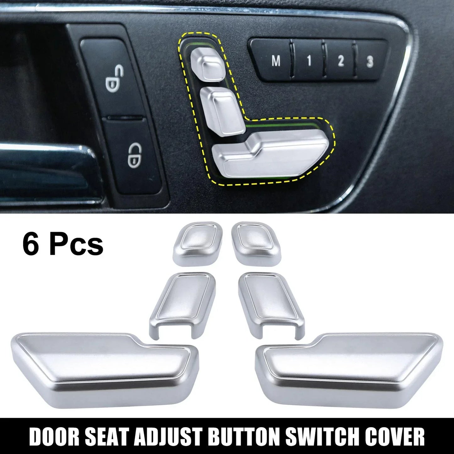 6 x Silver Tone Door Seat Adjust Button Switch Covers for Mercedes Benz B180