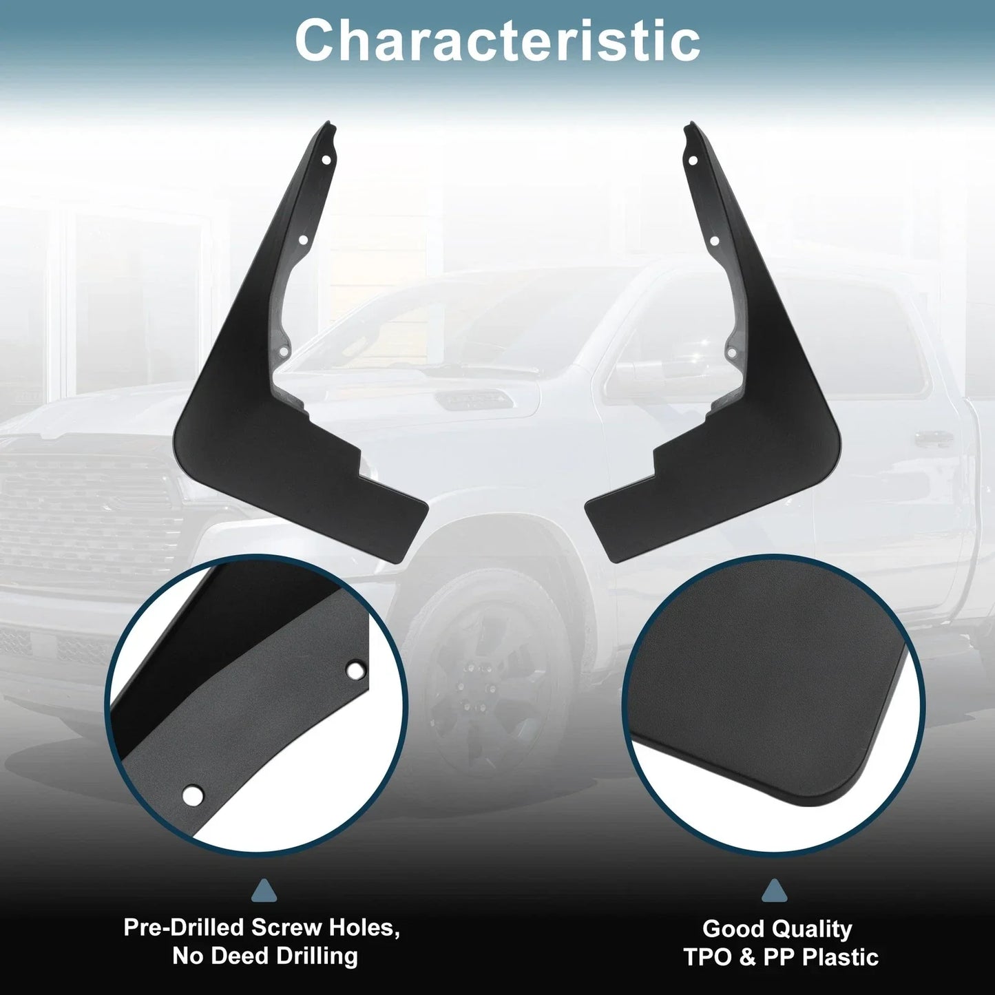 Mud Flaps Kit for Dodge Ram 1500 2019-2025 - Splash Guards, No-Drill