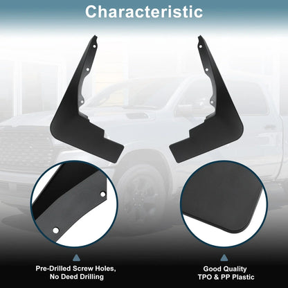 Mud Flaps Kit for Dodge Ram 1500 2019-2025 - Splash Guards, No-Drill