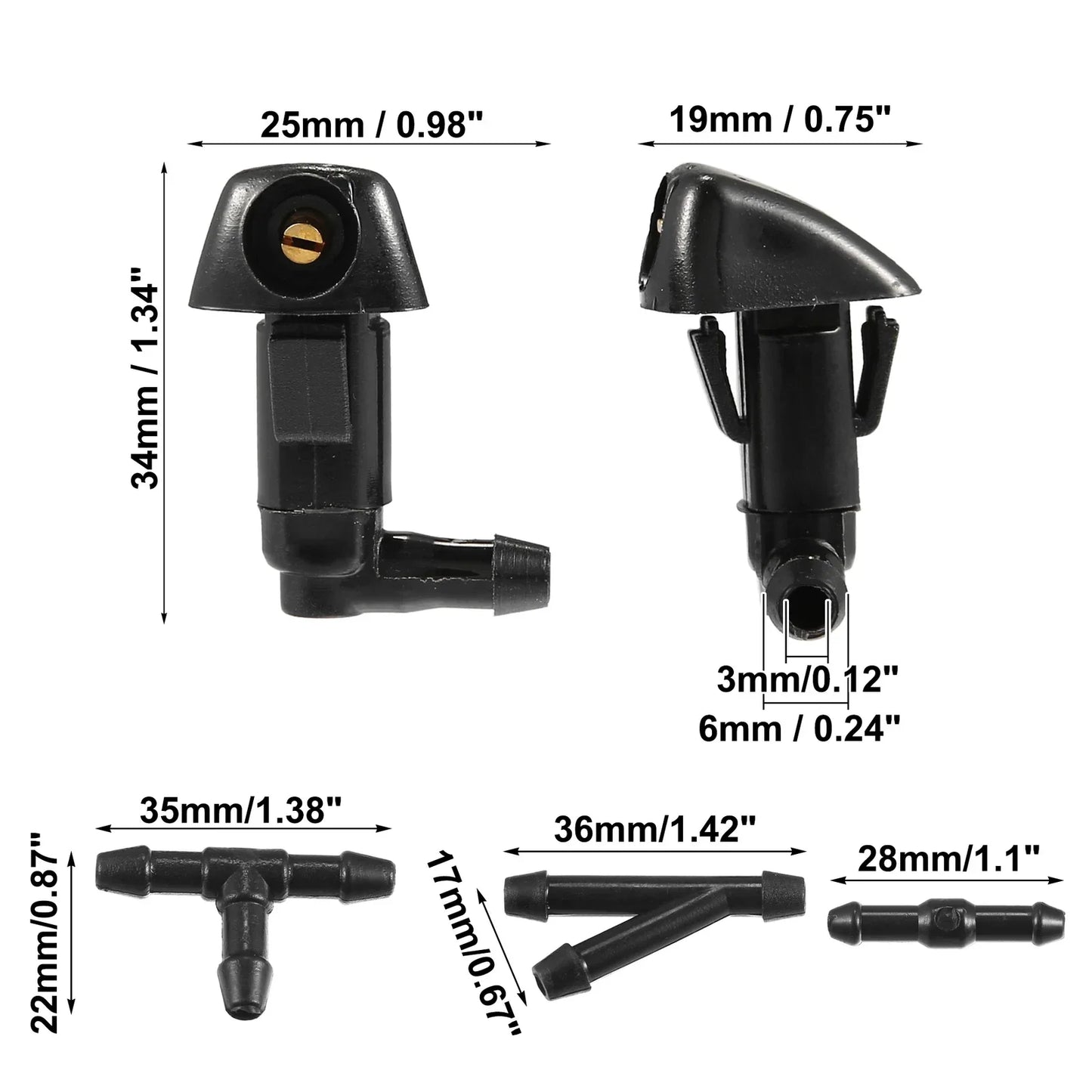 2 x Windshield Washer Nozzles Kit with Connectors for Honda