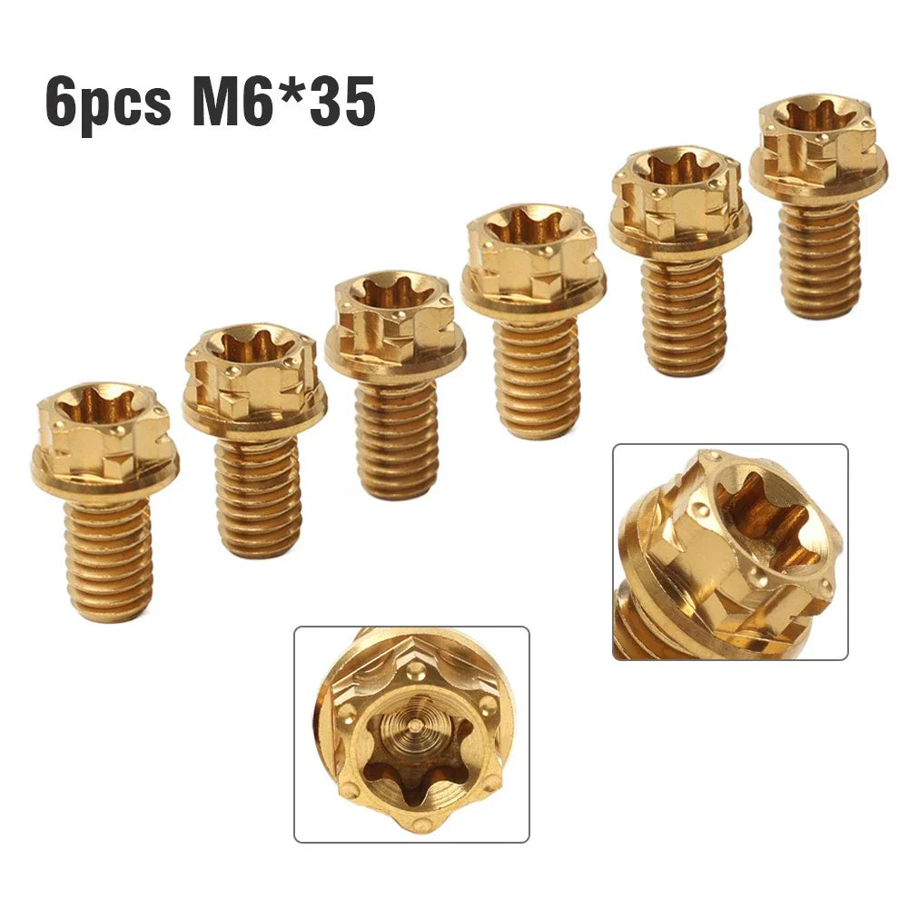6pcs M6x35mm Titanium Torx Head Flange Bolts for Motor Bike Bicycle Gold