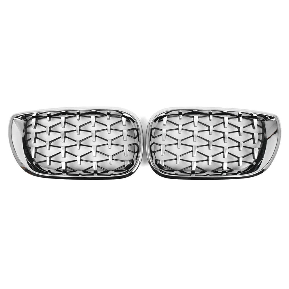 Pair Front Kidney Grille for BMW E46 4D (2002-2005) Chrome Diamond Style