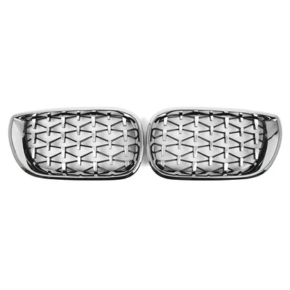 Pair Front Kidney Grille for BMW E46 4D (2002-2005) Chrome Diamond Style