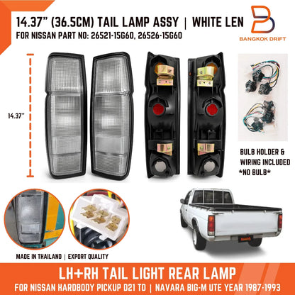 Rear Tail Lights White Lens for Nissan D21 (1986-1993)