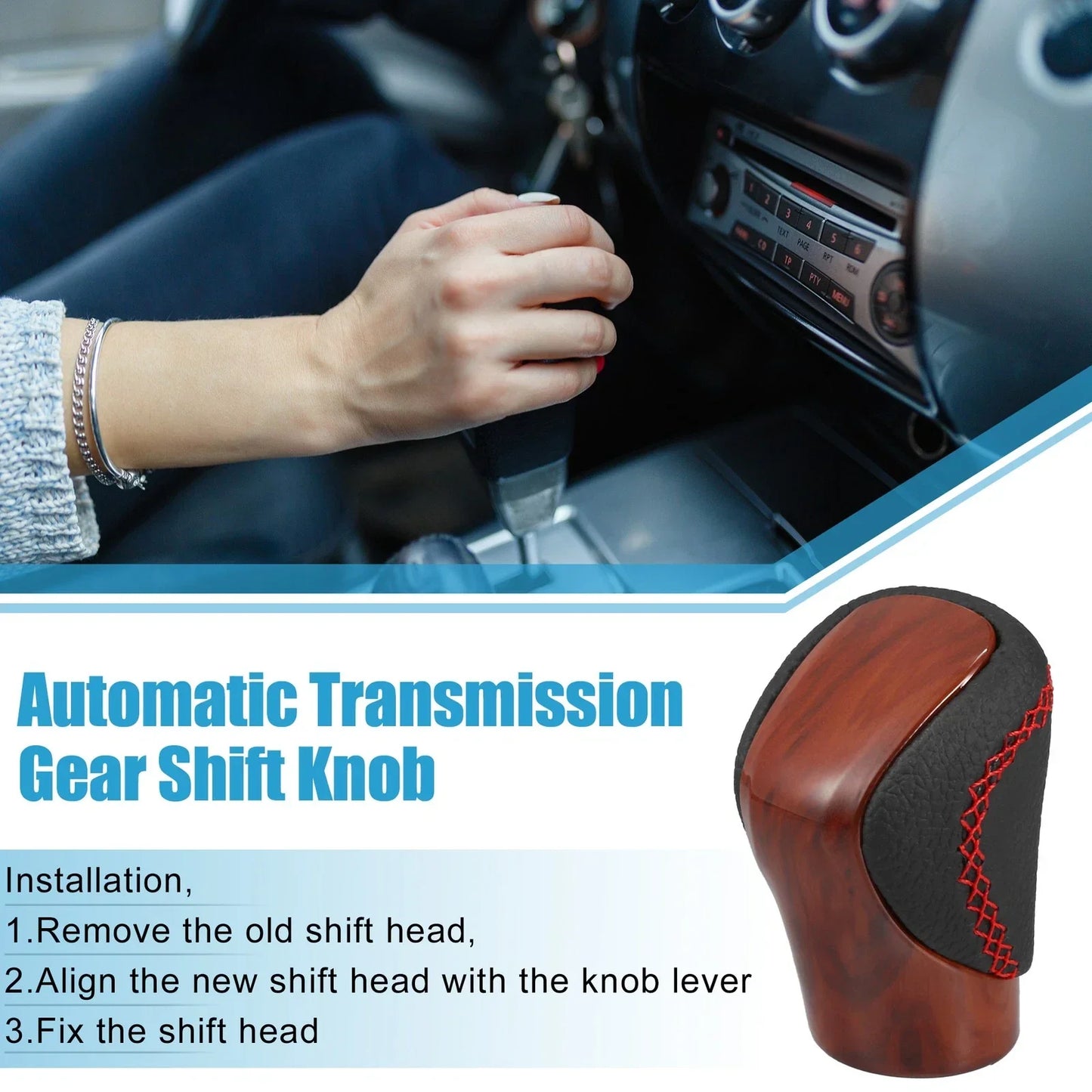 Wood Grain Gear Shift Knob Cover for Lexus - Red Thread Perforated (2010-2023)