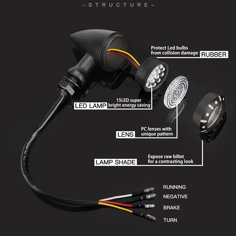 LED Turn Signal Lights for Harley Motorcycle - Black Indicator Lamps