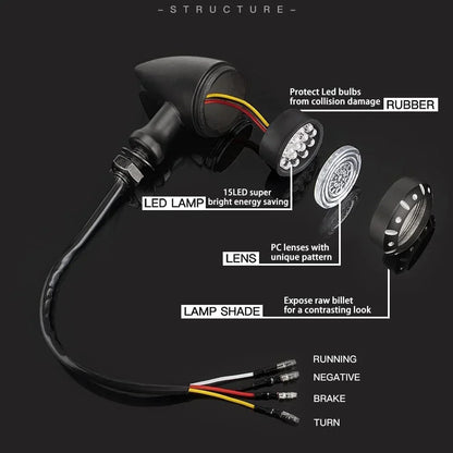 LED Turn Signal Lights for Harley Motorcycle - Black Indicator Lamps
