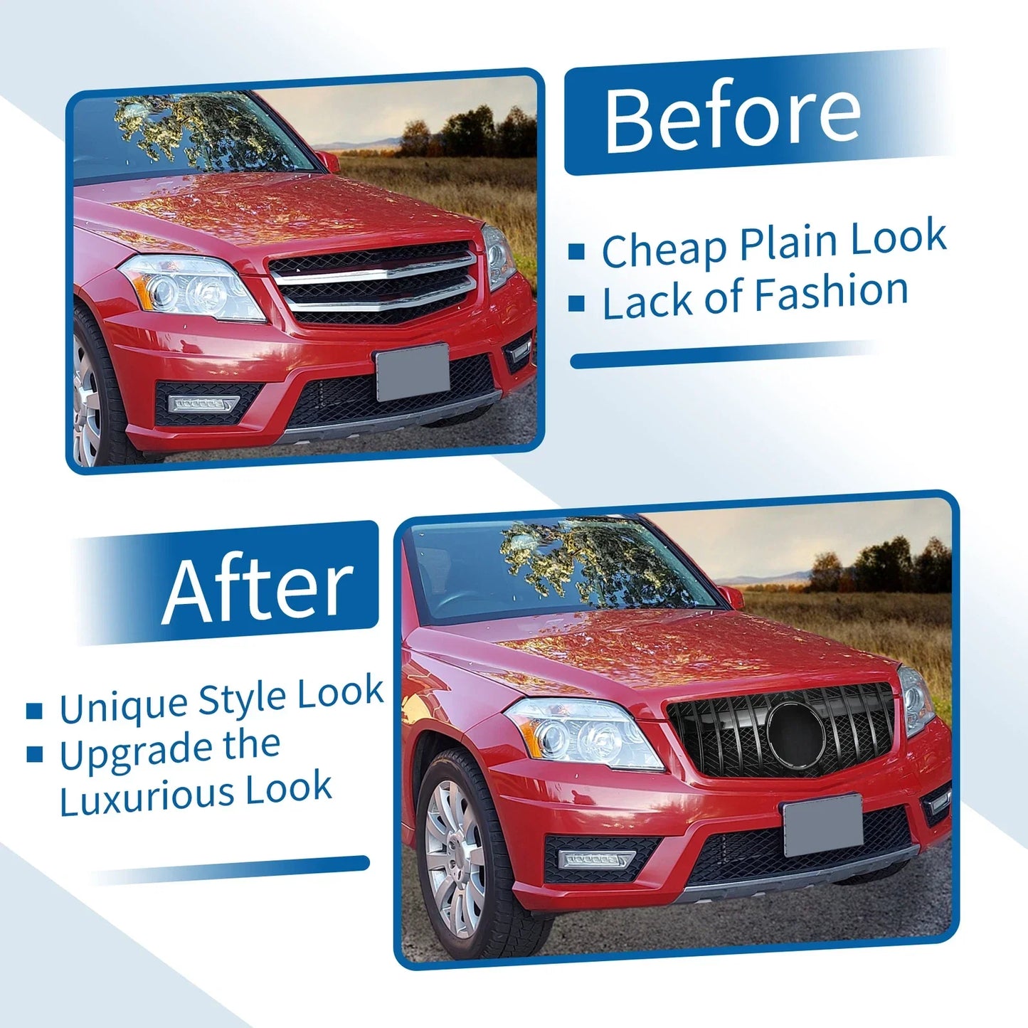 Front Upper Bumper Grille for Mercedes-Benz GLK300 (2013-2015) Gloss Black
