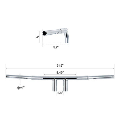 1 1/4" Fat Chrome 4" Rise T-Bar Handlebar for Harley Sportster Dyna (2004-2023)
