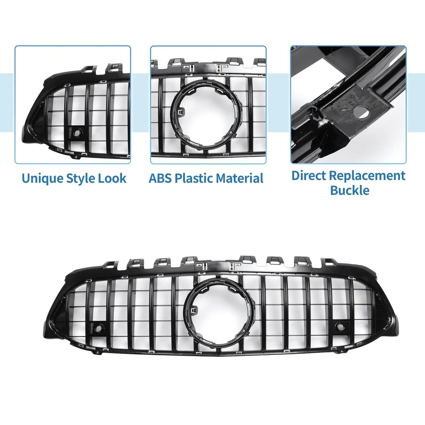 Front Upper Bumper Grille for Mercedes-Benz (No Hole, Black)