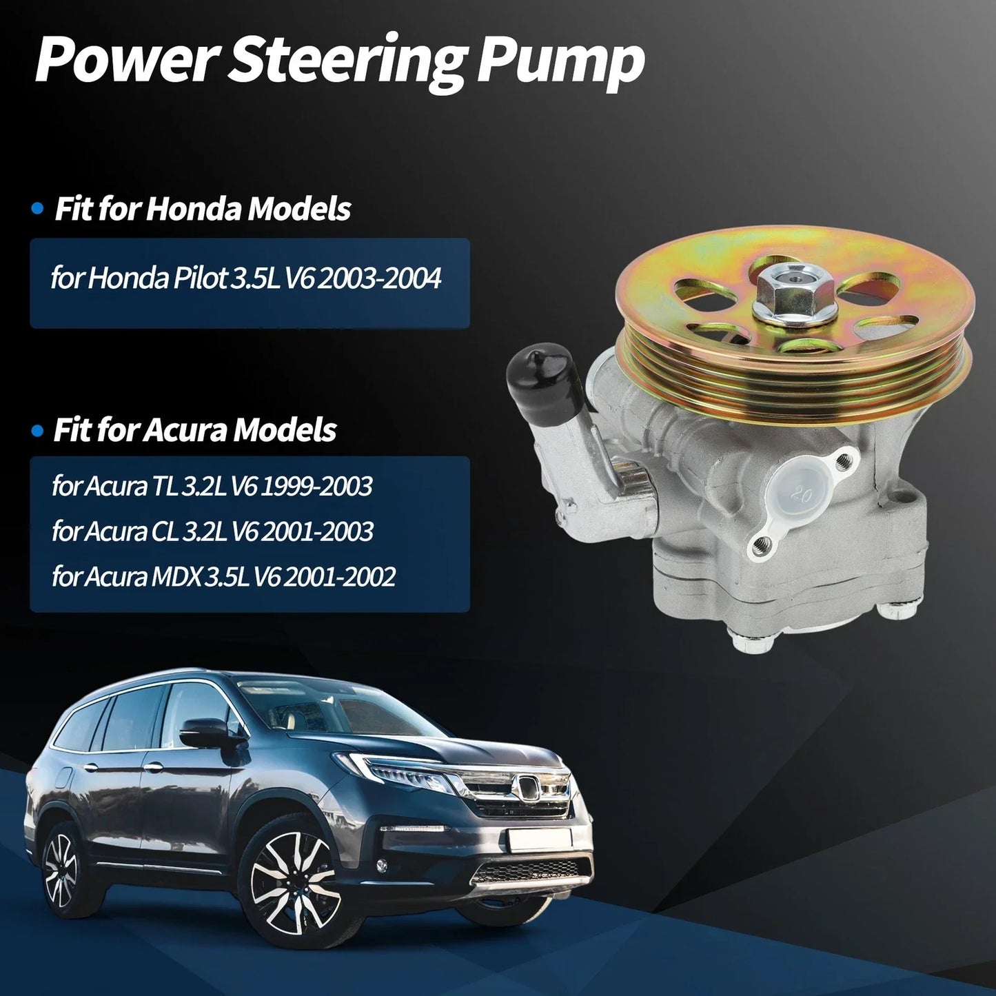 Power Steering Pump w/ Pulley for Honda Pilot (2003-2004) 1 x Unit