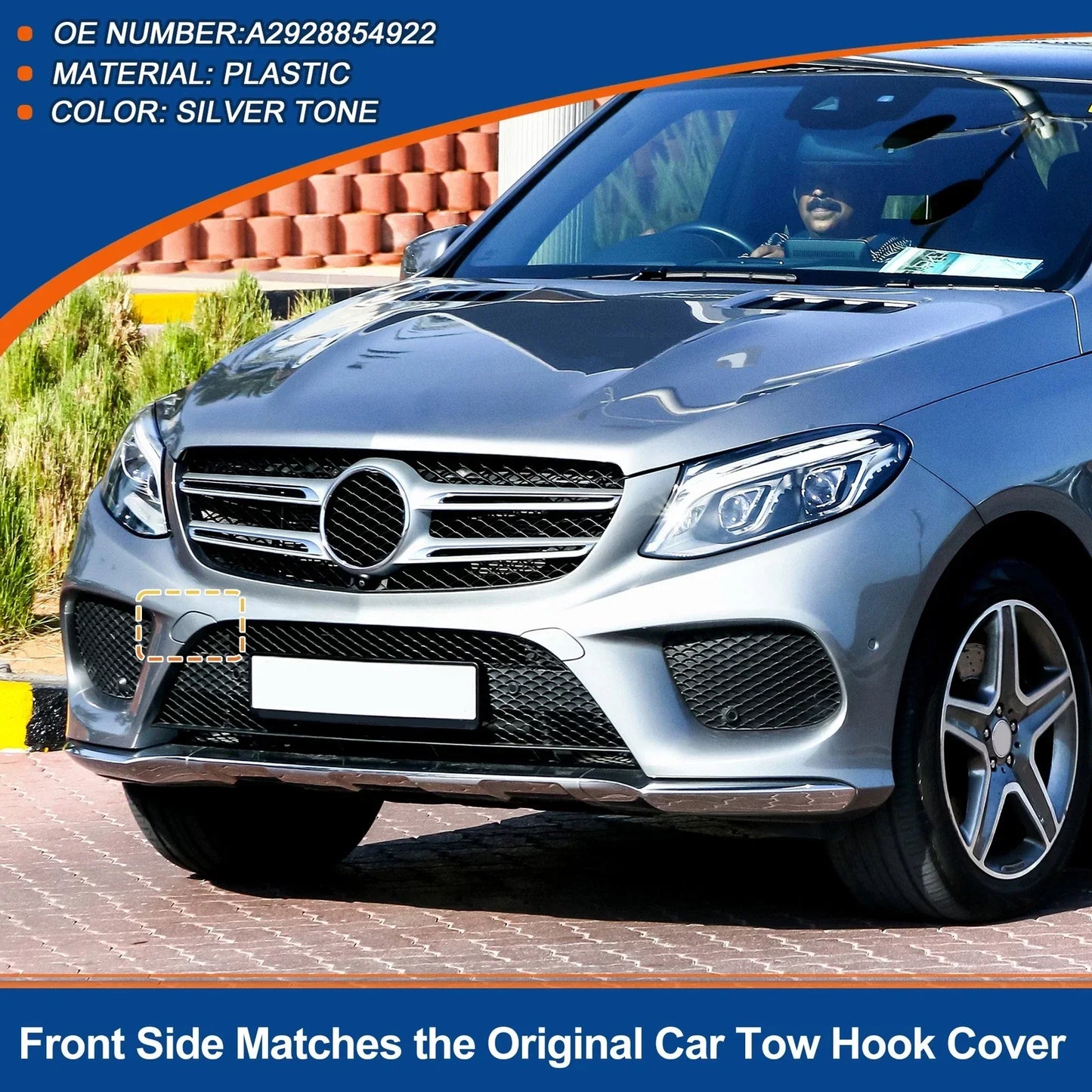 Front Bumper Tow Hook Cover for Mercedes-Benz GLE (2016-2023) Silver Tone