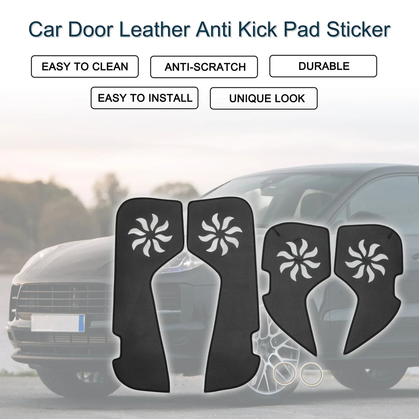 Car Door Leather Anti Kick Pad Sticker for Porsche Macan (2016-2024) Black Set
