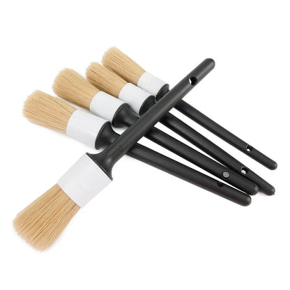 5 x Boar Hair Bristle Detailing Brushes for Car Cleaning Wheels Soft Easy Use