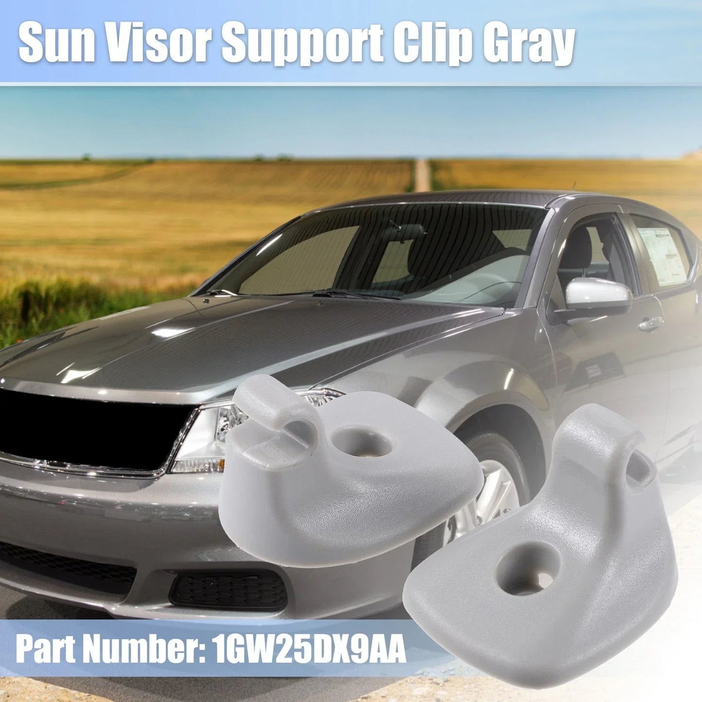 2 x Sun Visor Support Clip Retainers for Dodge Chrysler 200 (2011-2014) Gray