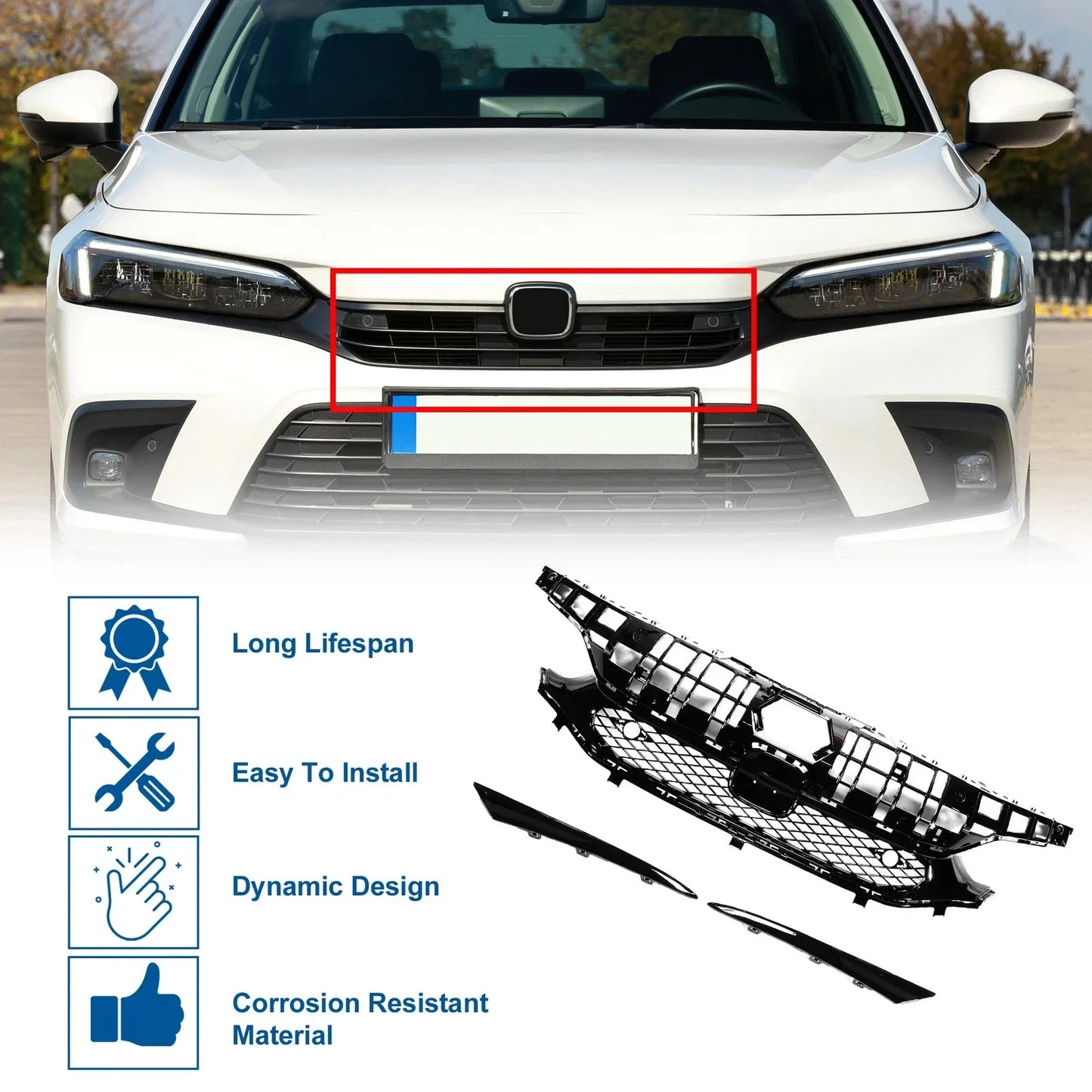 Front Hood Bumper Grille for Honda Civic Facelift (2016-2021)