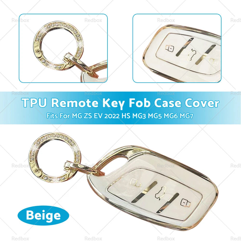 Beige TPU Remote Key Case Cover for MG ZS EV, HS, MG3, MG5, MG6, MG7 (2022)