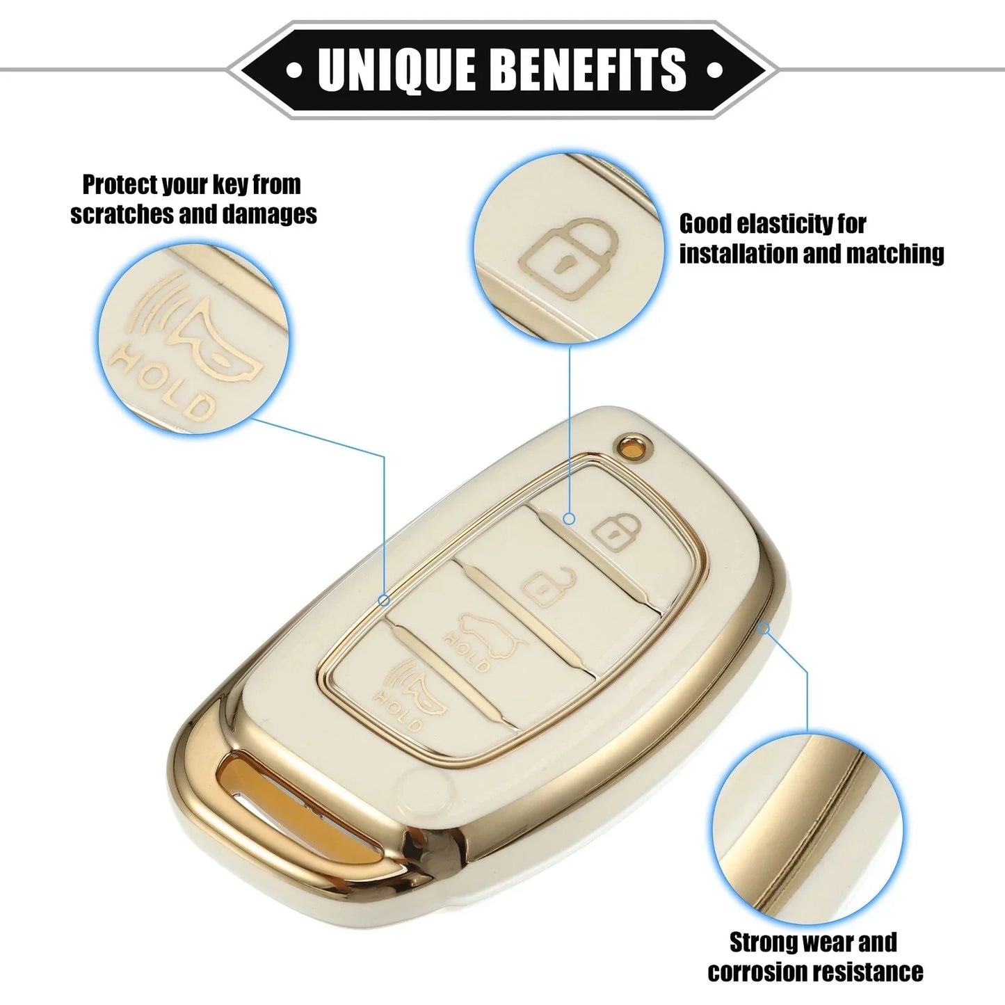 TPU White 4 x Button Remote Keyless Key Fob Cover for Hyundai Elantra Sonata