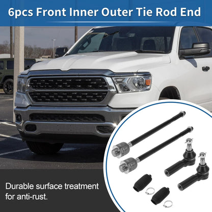 6pcs Front Inner Outer Tie Rod Ends with Boots for Dodge Ram 1500 (2011-2012)