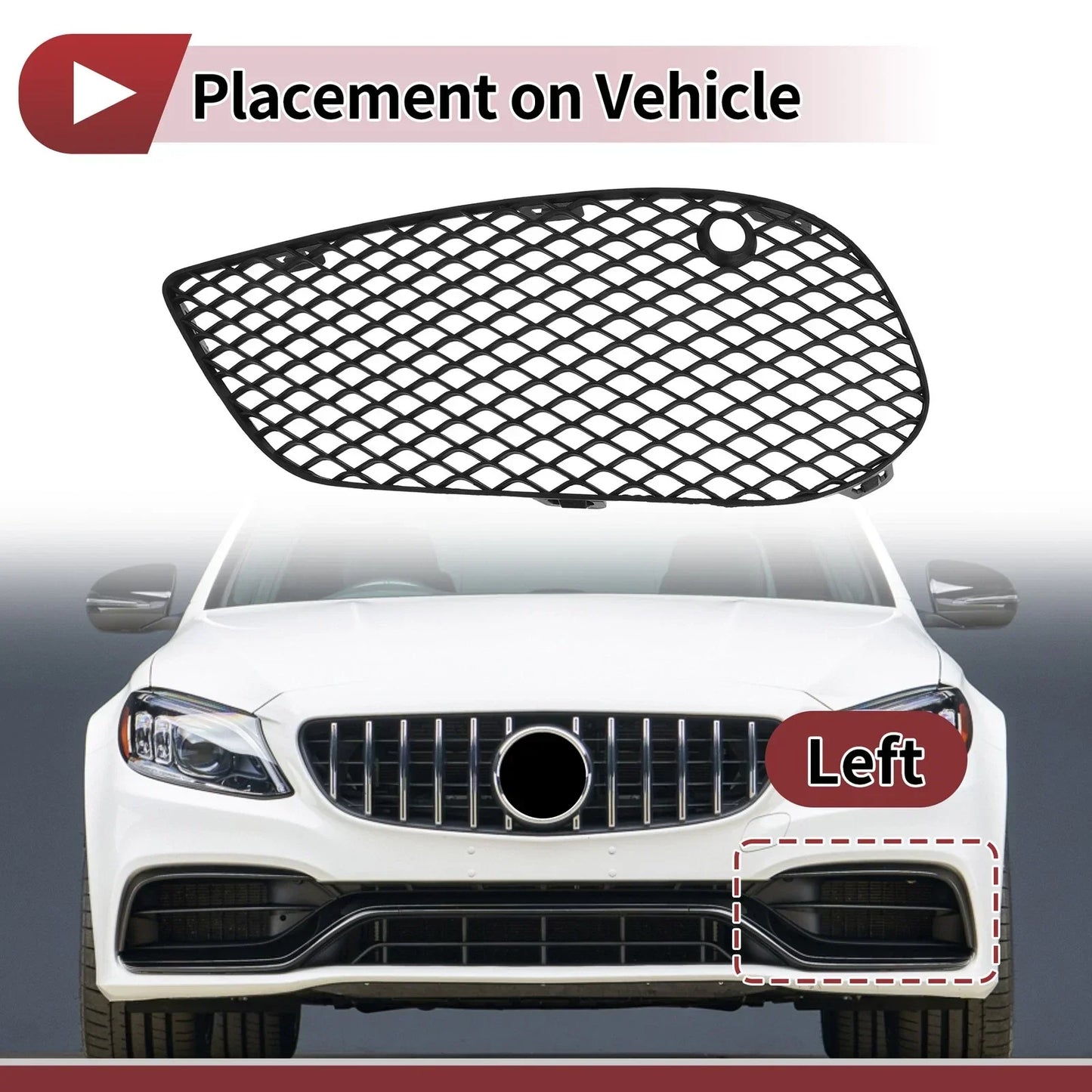 Front Left Fog Light Grill for Mercedes-Benz C350e (2016-2018)