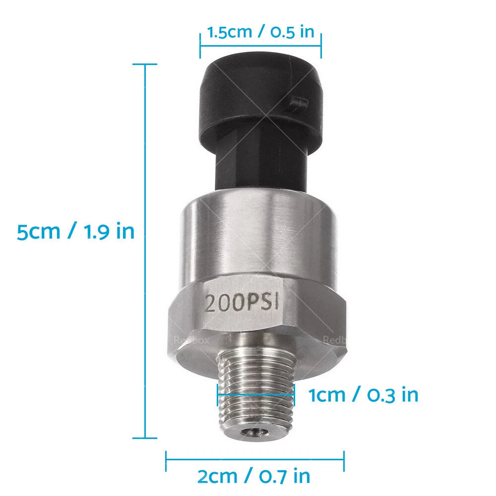 200PSI 5V Pressure Transducer Sensor for Air Oil Fuel - Stainless Steel