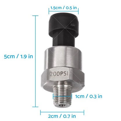 200PSI 5V Pressure Transducer Sensor for Air Oil Fuel - Stainless Steel