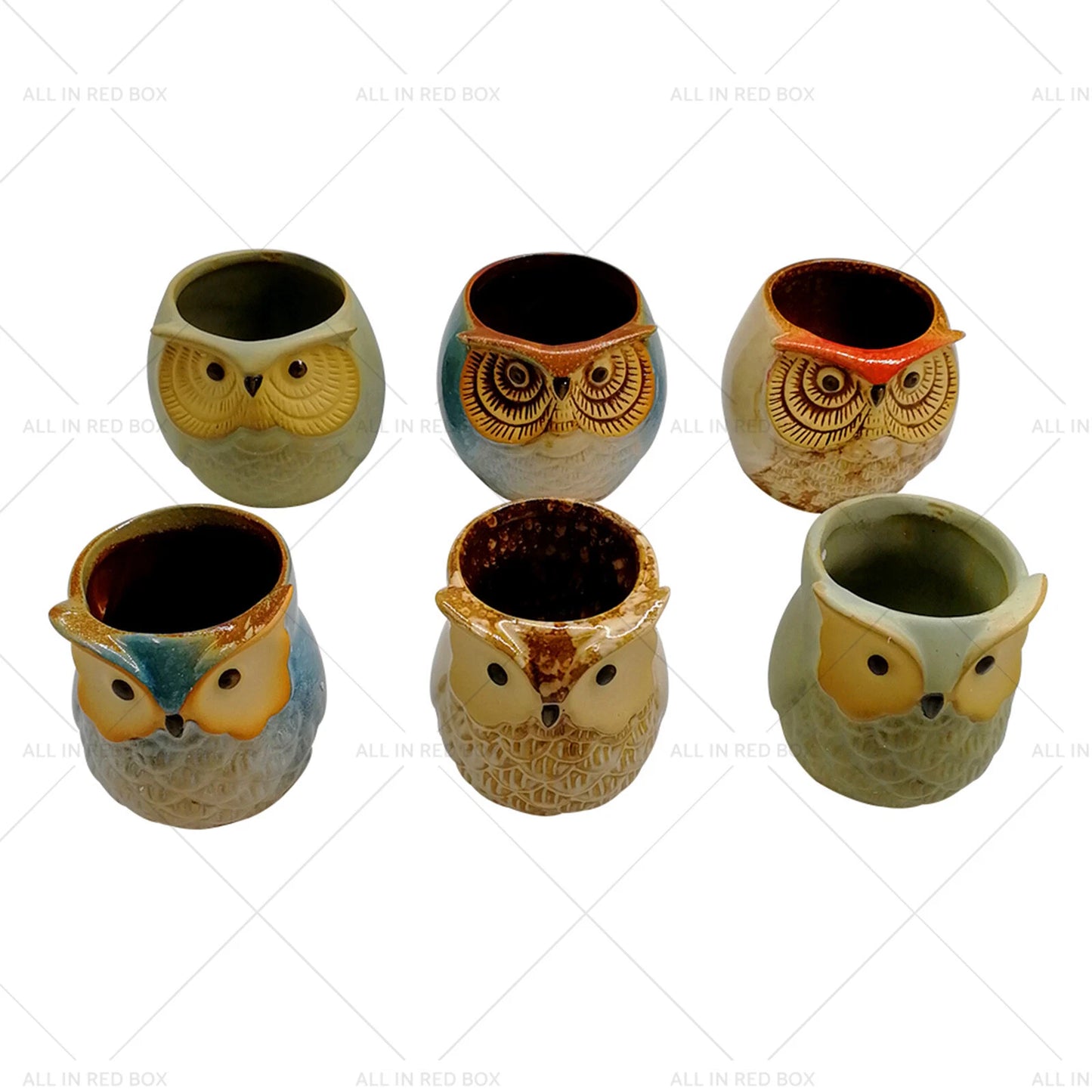 6 x Mini Ceramic Owl Plant Pots for Succulent Flower Home Decoration