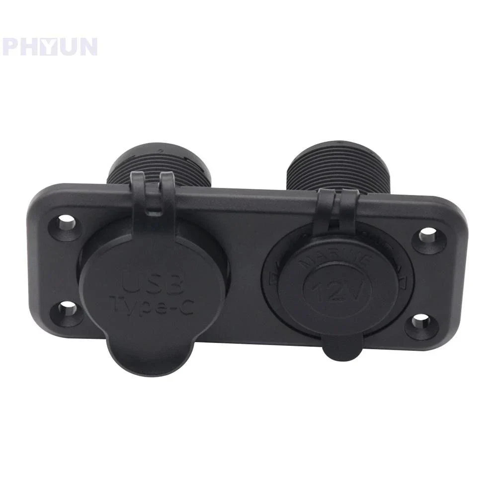 12V-24V USB Type-C Dual Charger Socket for Car Truck Cigarette Lighter Plug