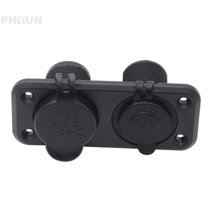 12V-24V USB Type-C Dual Charger Socket for Car Truck Cigarette Lighter Plug
