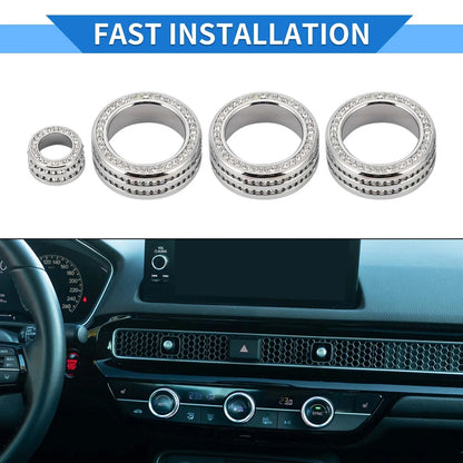 AC Media Tune Switch Knob Cover Ring for Honda Civic (2022) - 4 x Silver Tone
