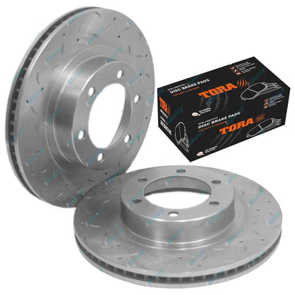 2 x Front Slotted Disc Rotors & Brake Pads for Toyota Prado KZJ95 1995-2002