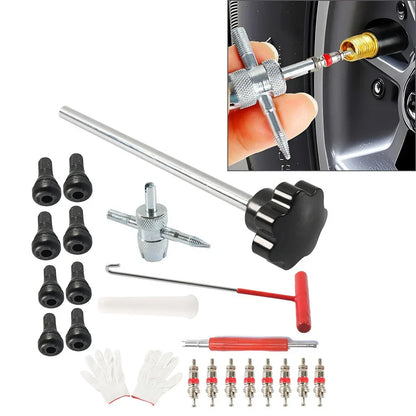 Tire Valve Core Tool Kit - Quick Change with Black Handle for Cars