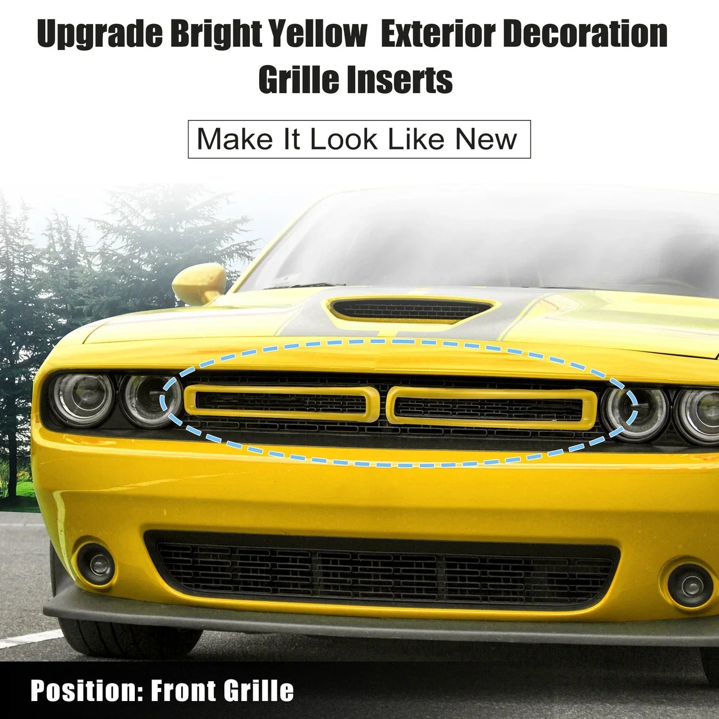 Front Grill Mesh Grille Inserts for Dodge Challenger 2015-2022 Yellow