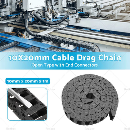 10mm x 20mm Open Type Drag Chain Cable Carrier with End Connectors - 1m