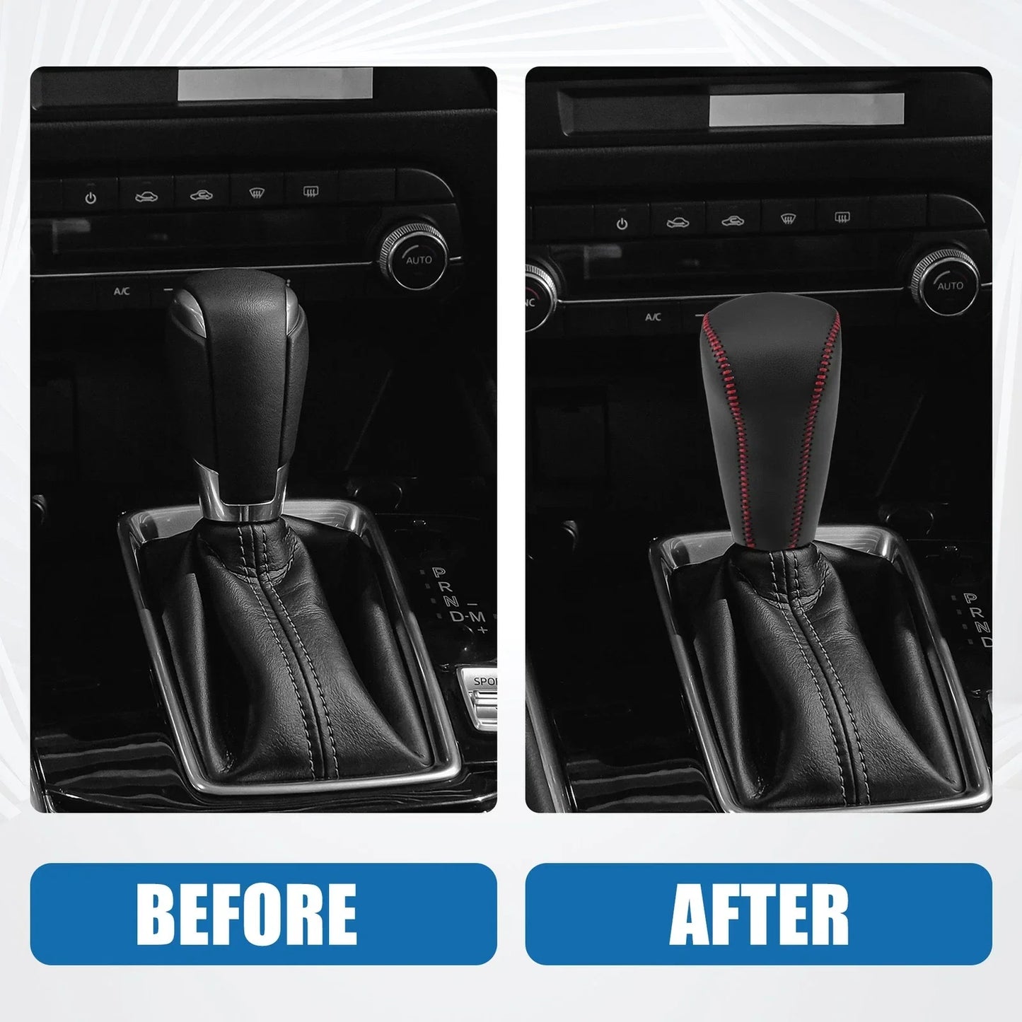 Gear Shift Head Knob Cover for Honda Civic 2006-2011 Black Red Stitching