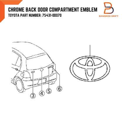 Chrome Back Door Trunk Emblem Logo for Toyota Yaris (2005-2013)