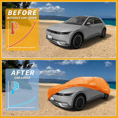 Waterproof All Weather Car Cover for Hyundai Ioniq 6 (2023) - Orange Cotton with Zipper