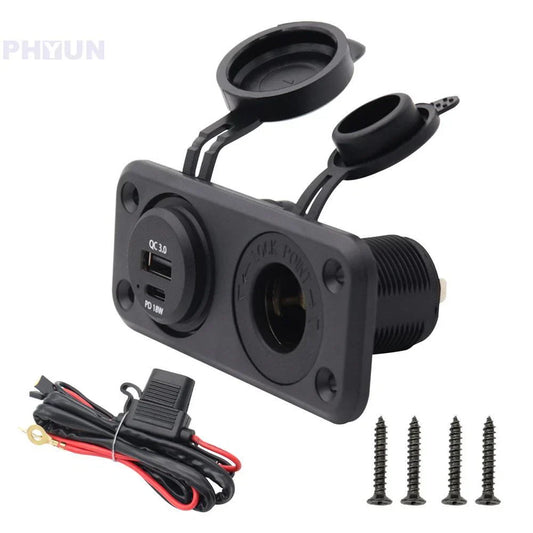 12V-24V USB Type-C Dual Charger Socket for Car Truck Cigarette Lighter Plug