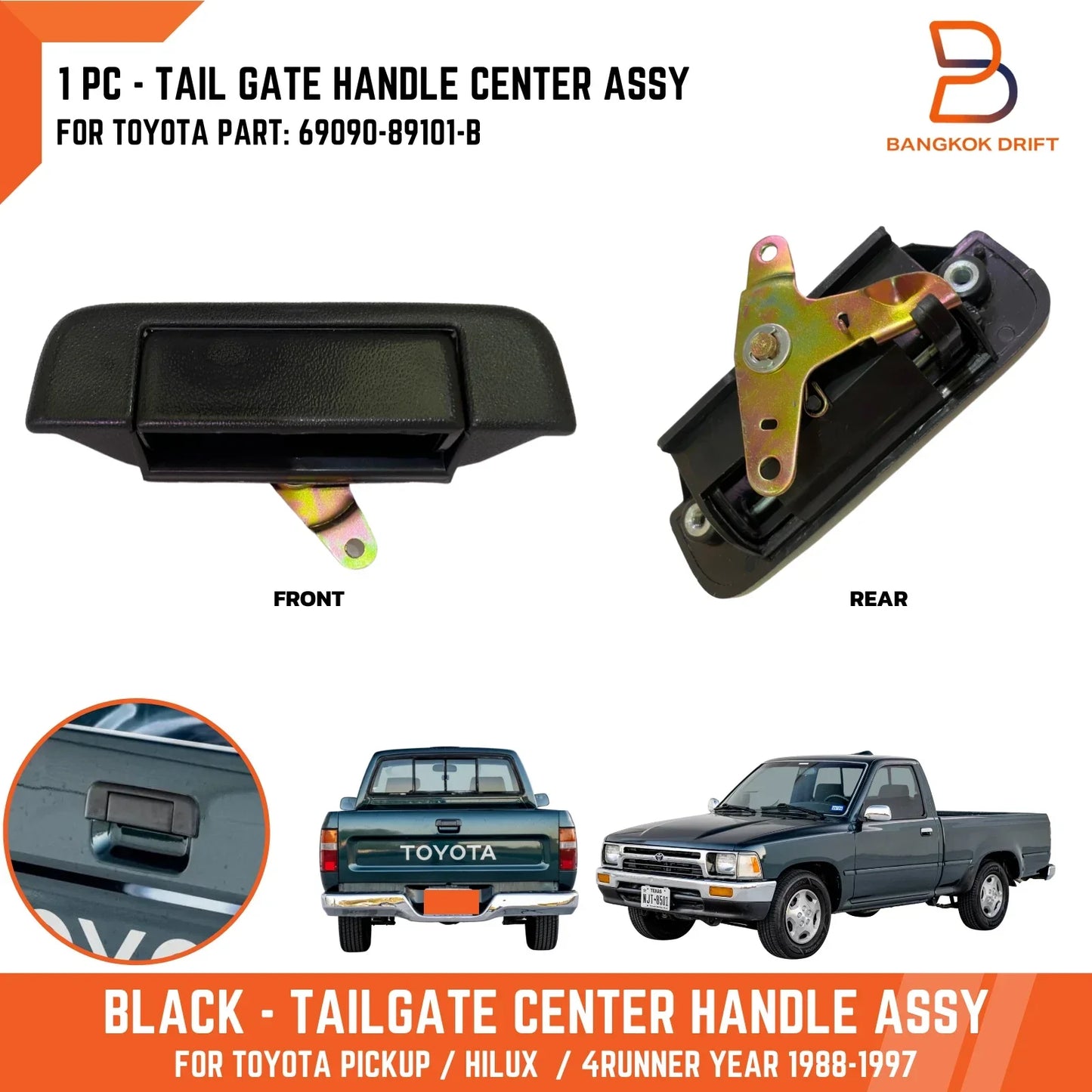 Black Tailgate Handle for Toyota Hilux 88-96, 4Runner LN85 LN105