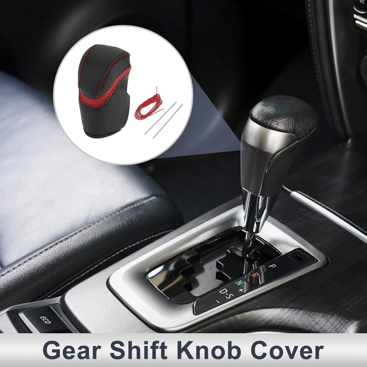 Gear Shift Knob Cover for Honda Accord 2013-2017 Red Black Faux Leather