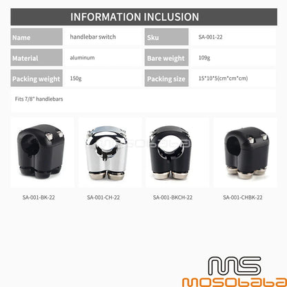 Chrome 7/8in Motorcycle Horn Indicator Switch for Harley Handlebar