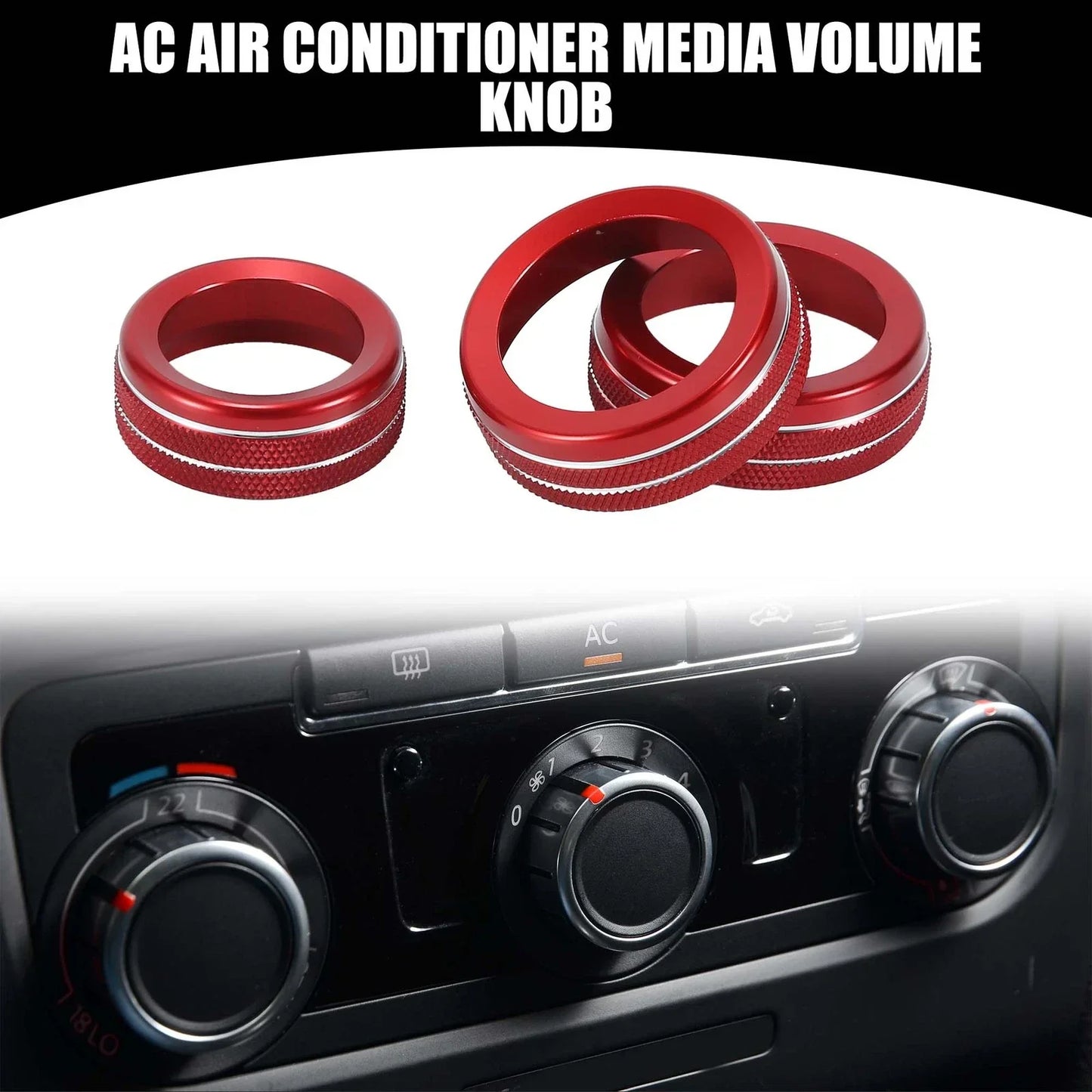 AC Media Volume Switch Knob Cover Ring for Dodge Durango (2021-2023) - 3 x Red