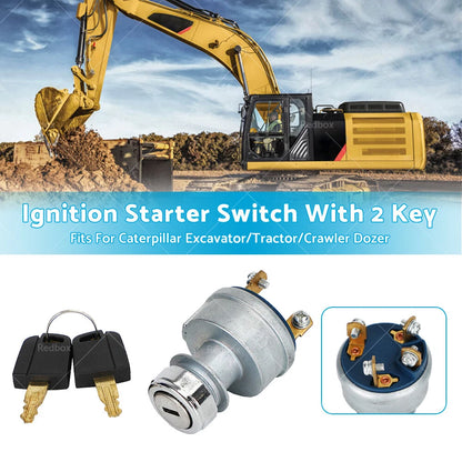 Ignition Key Starter Switch for Caterpillar CAT (9G7641) - 2 Keys
